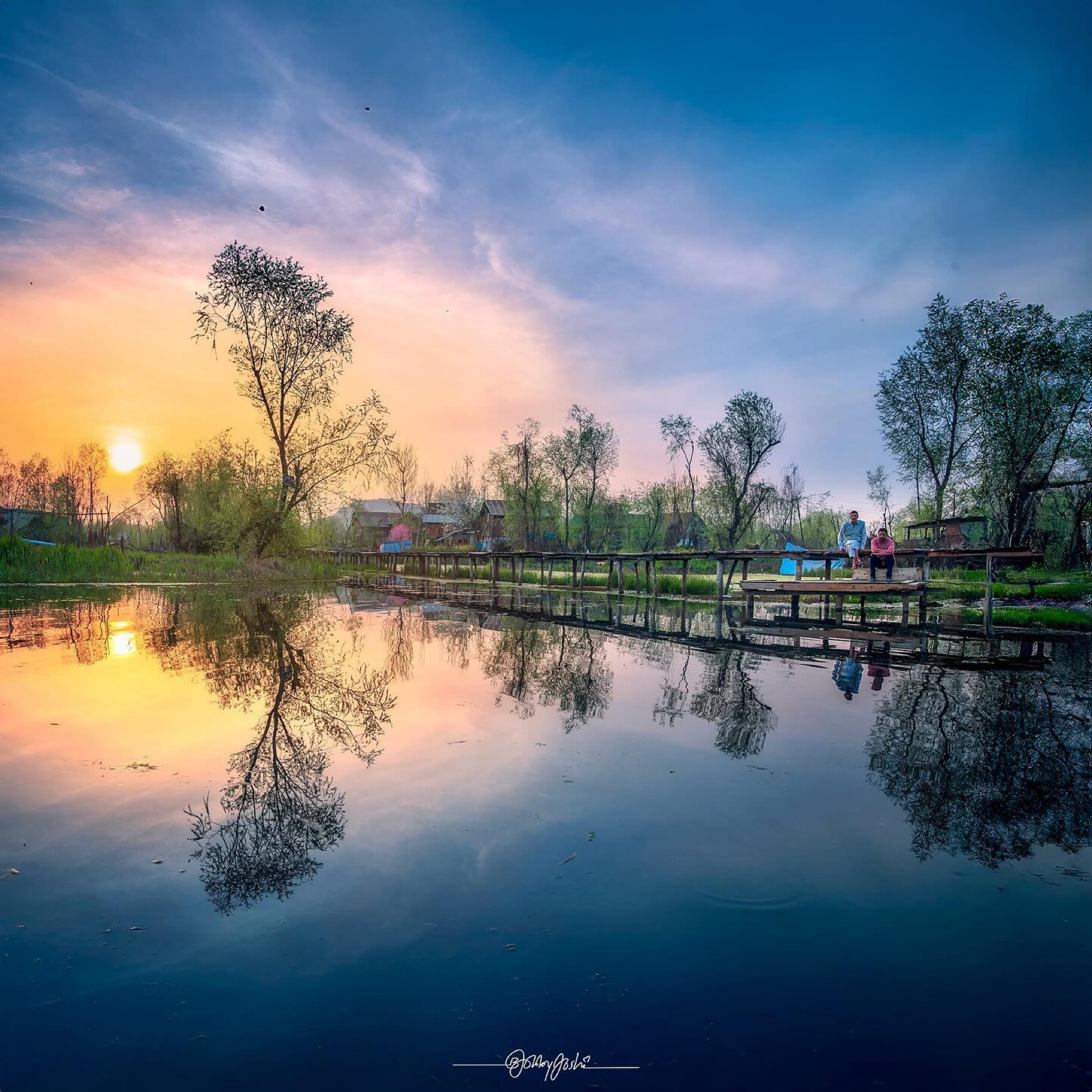 Kashmir lake reflection at sunset